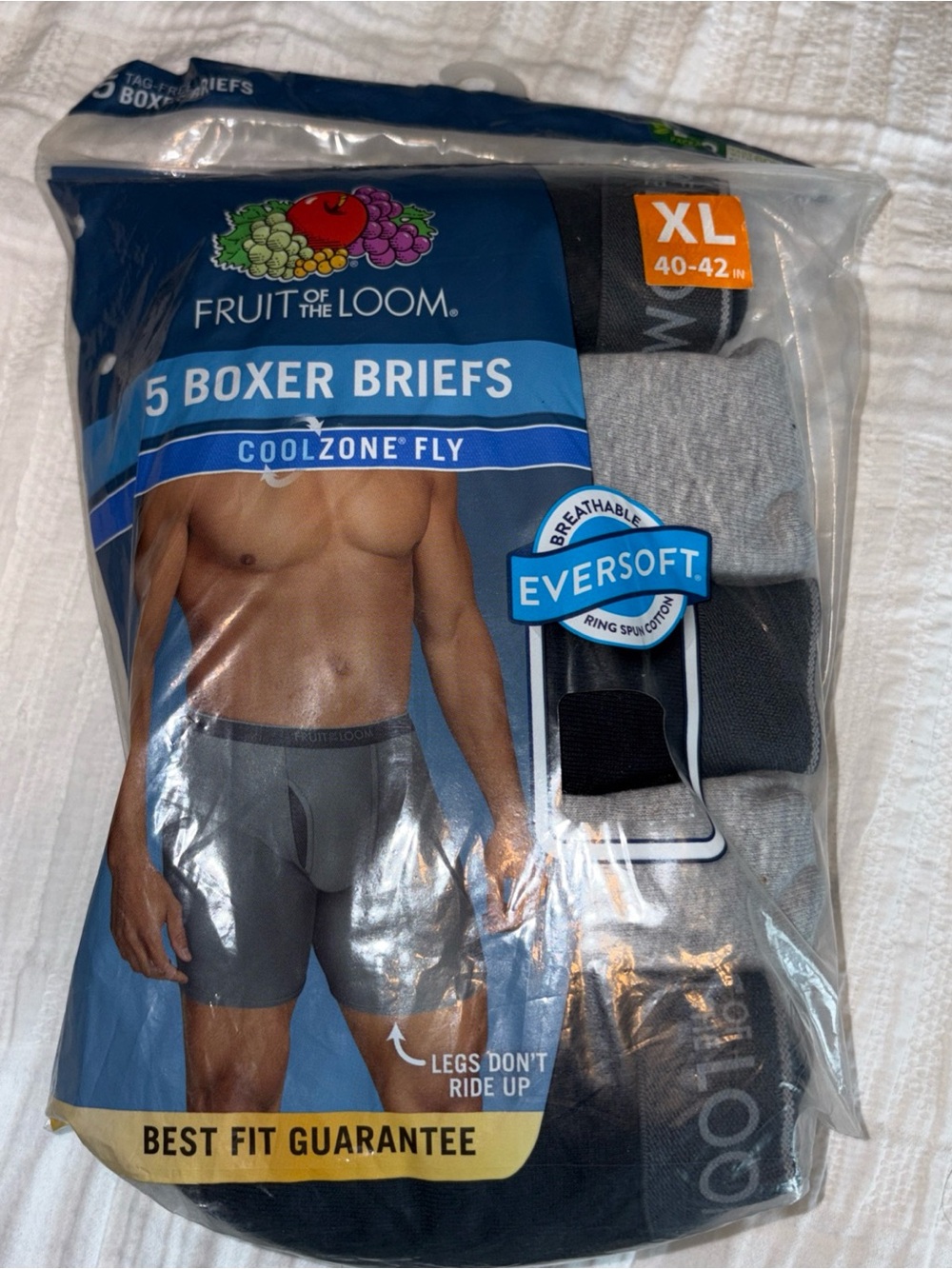 Fruit of the Loom Men's 5-Pack Boxer Briefs — Gray & Black (XL)
